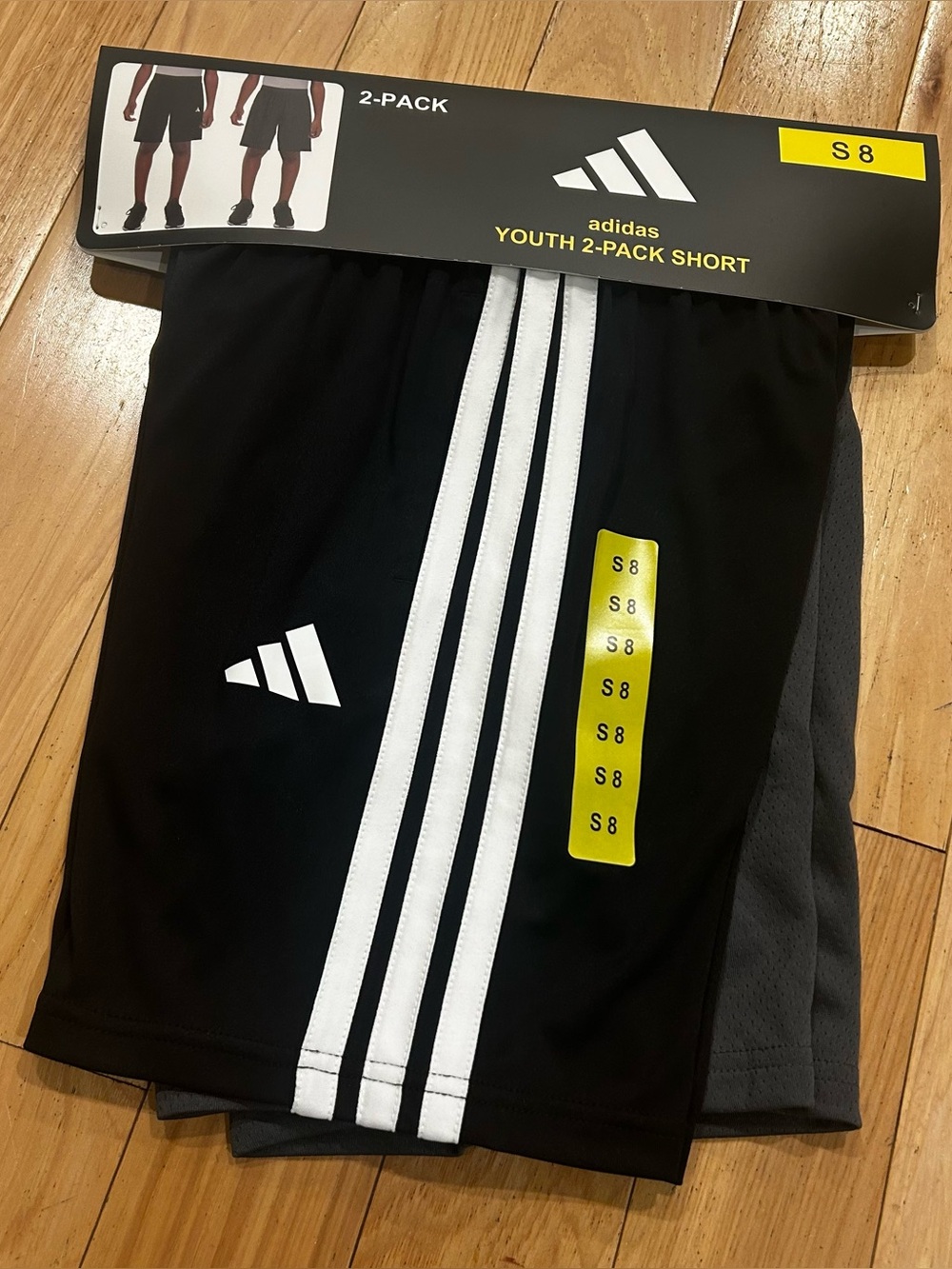 NWT Adidas Youth 2 Pack Set of Casual Athletic Shorts - Dark Grey & Black Small